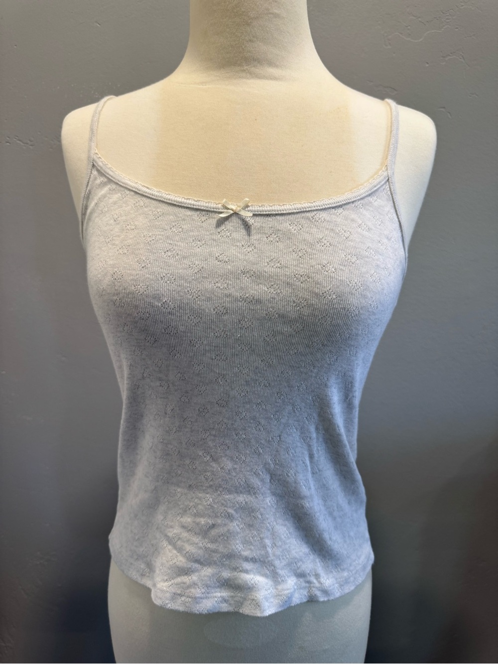 Brandy Melville Heather Grey Heart Pointelle Bow Cami EUC